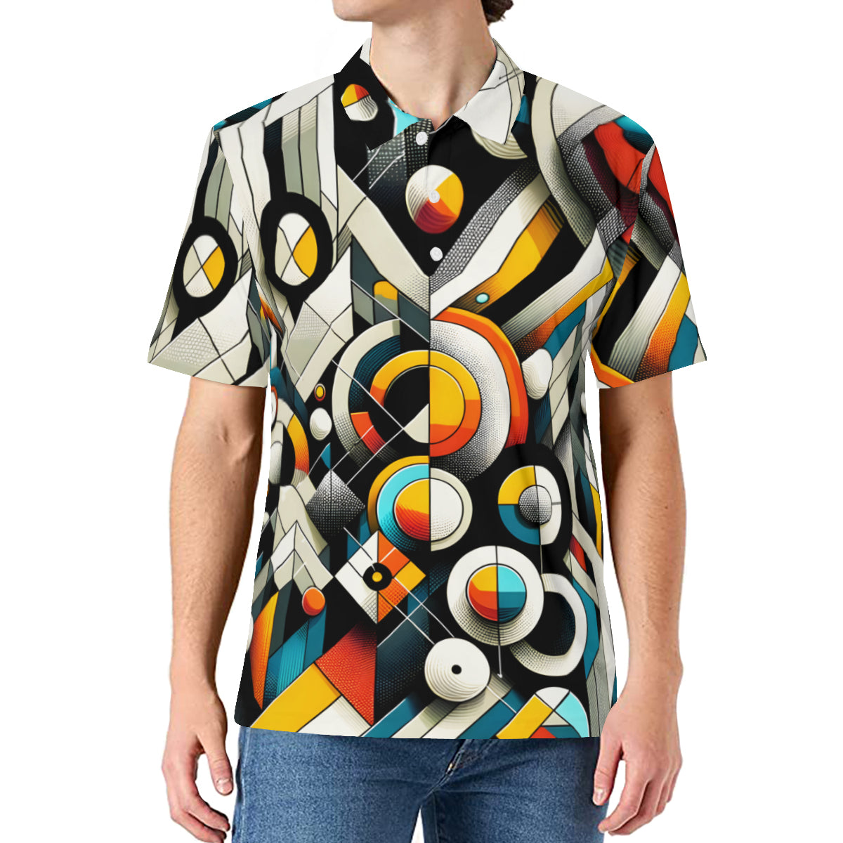 Geometric Men's Premium European Size POLO Shirt | 95% Polyester+5% Spandex