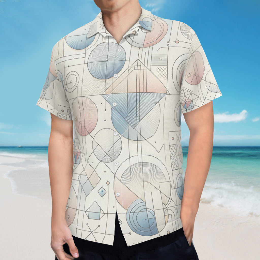 Minimalistic Geometric Shapes Short Sleeves Men's Shirt