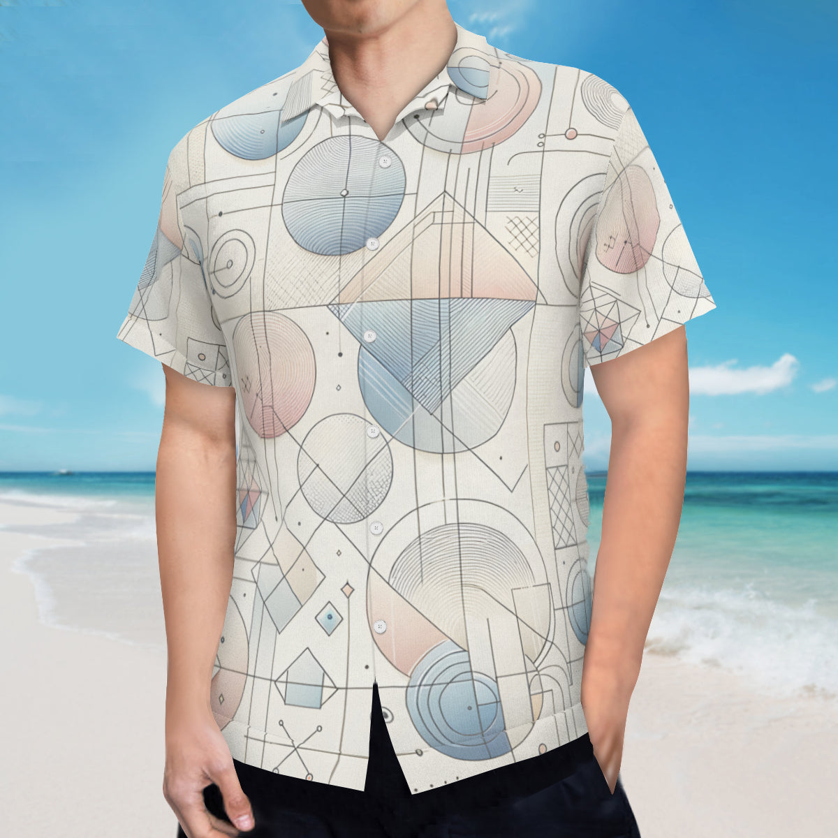 Minimalistic Geometric Shapes Short Sleeves Men's Shirt