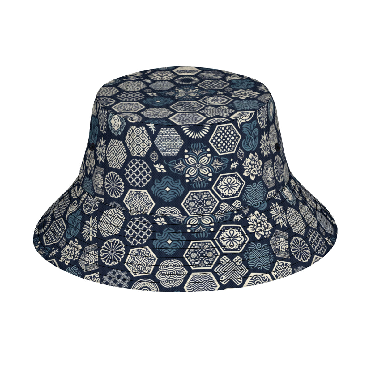 Navy Blue Geometric Shapes Double-Sided Unisex Polyester Bucket Hat