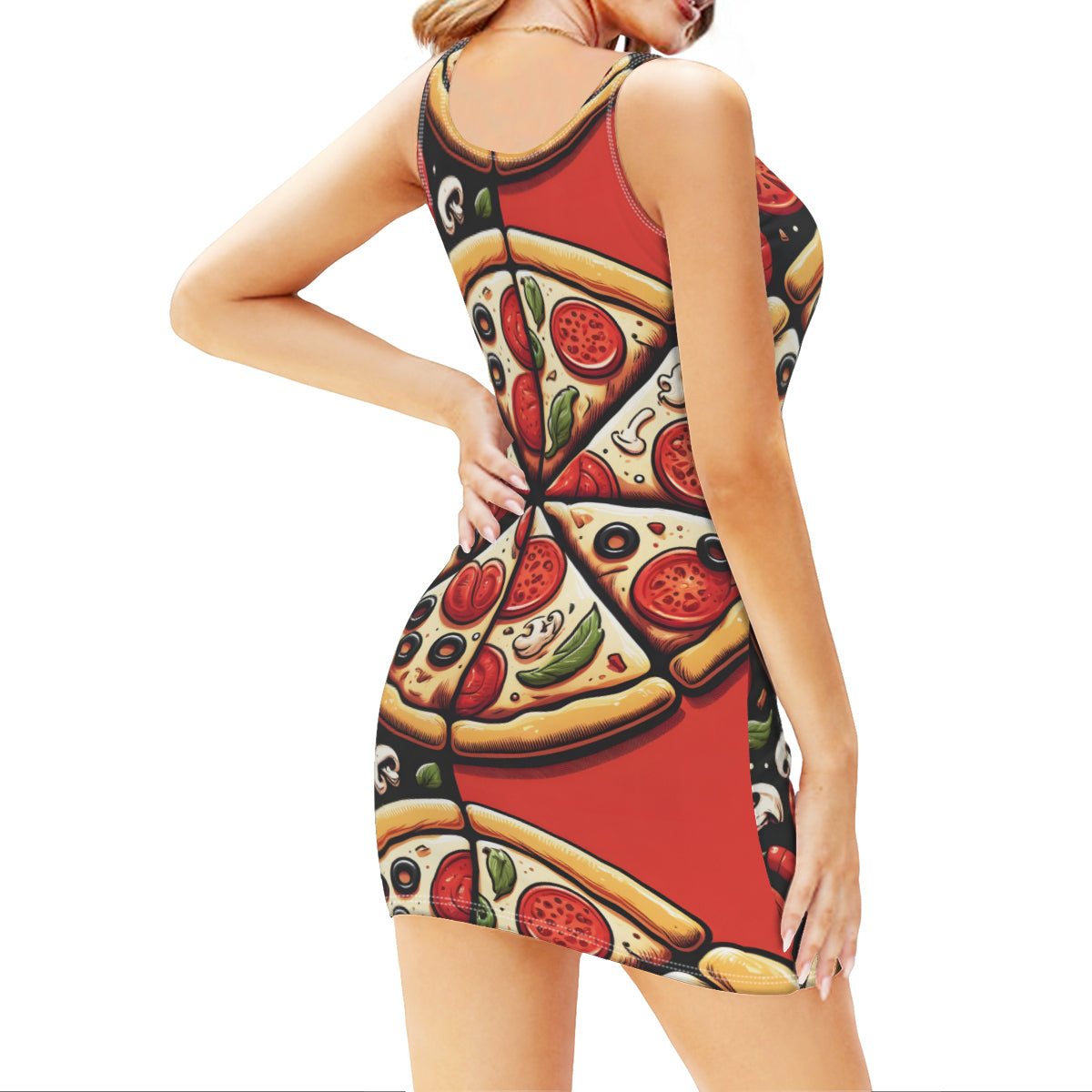 Pizza Slices Sleeveless Slim-Fit Euro-Size Tank Slip Dress | Polyester