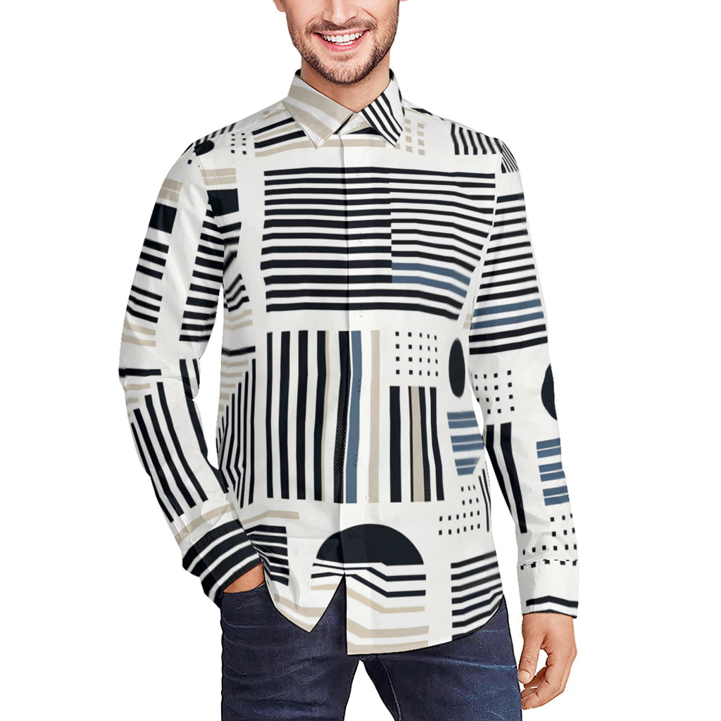 Minimalistic Black And White Long Sleeves Men's Shirt