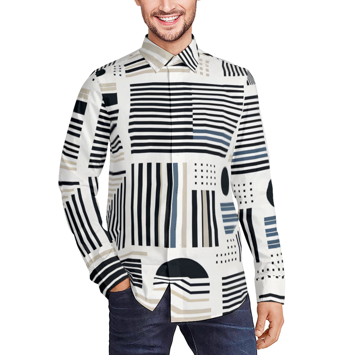 Minimalistic Black And White Long Sleeves Men's Shirt