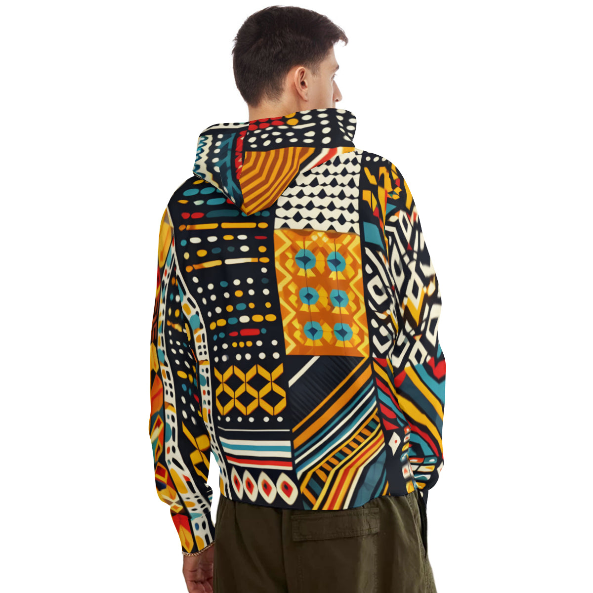 African Motifs Men's Adult Hoodie Set (Double-Layer Hood) | Health Fabric