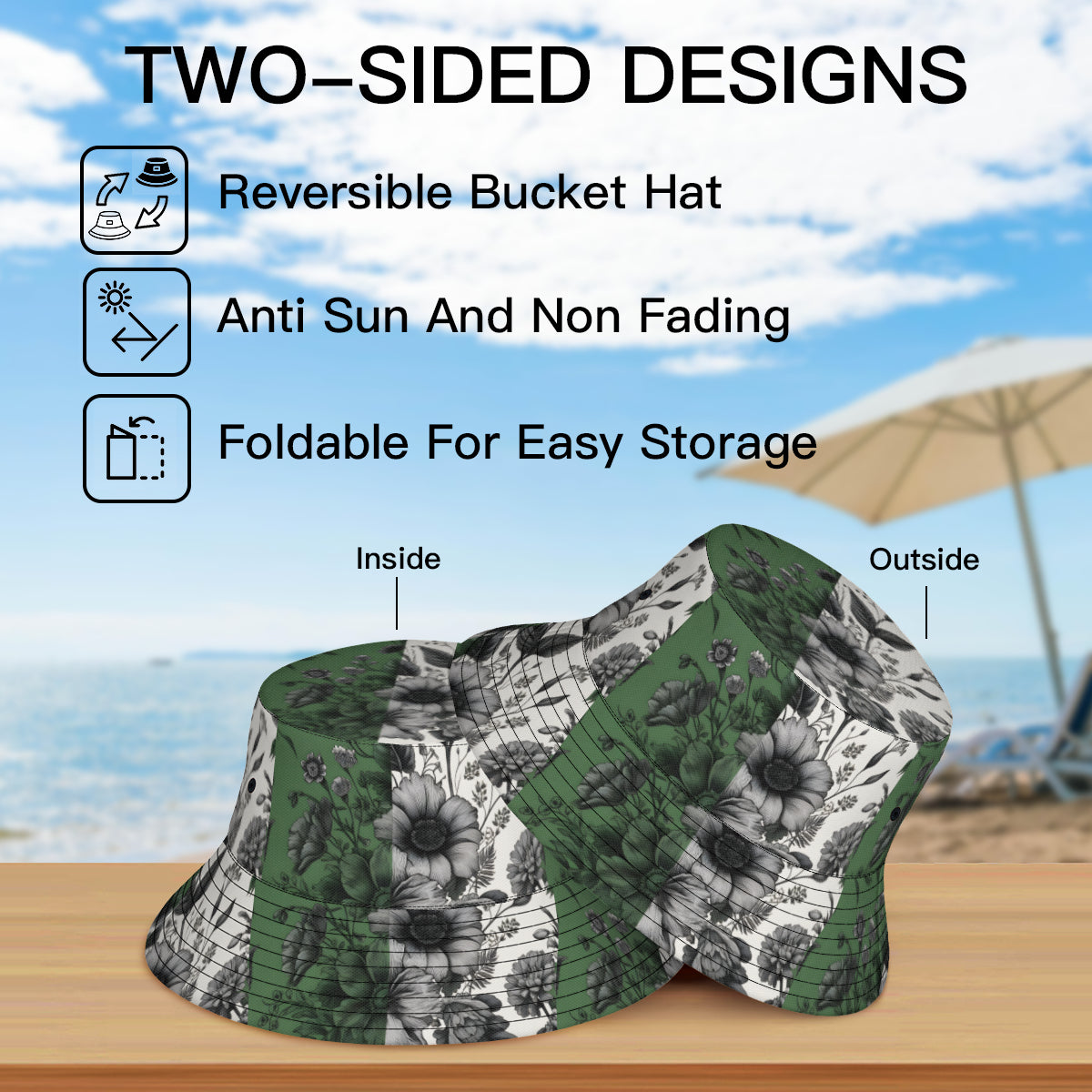 Botanicl Double-Sided Unisex Polyester Bucket Hat