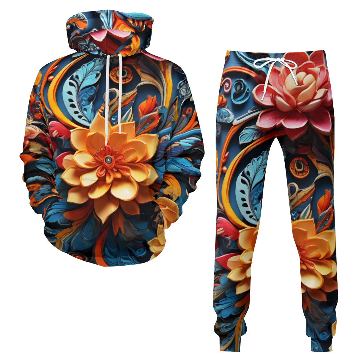 Floral Men's Adult Hoodie Set (Double-Layer Hood) | Health Fabric