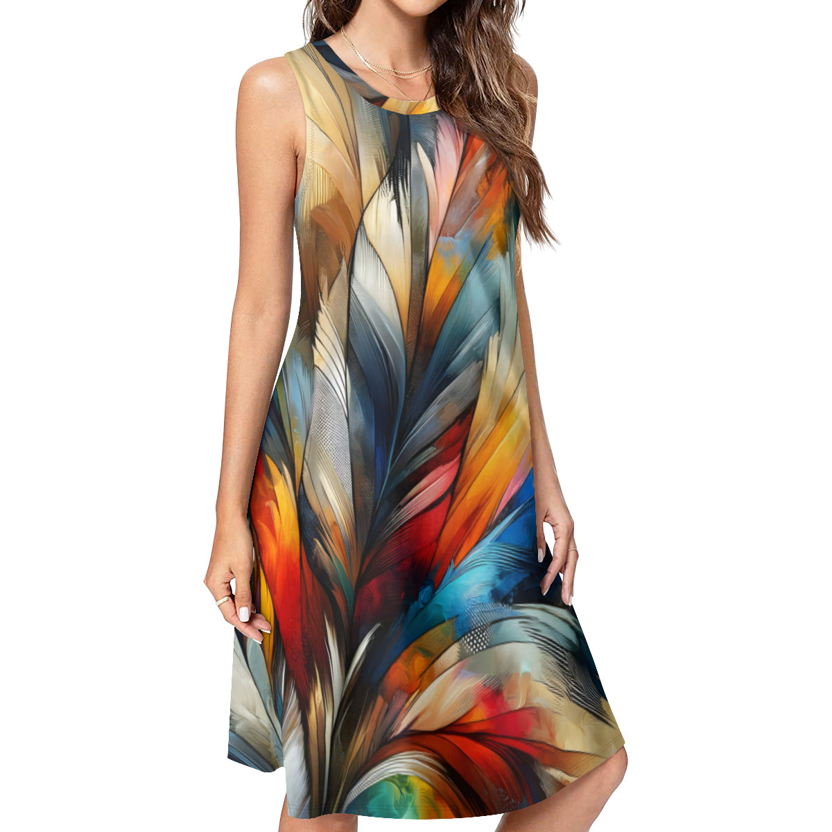 Vibrant Feathers Women's Casual Dress | Polyester