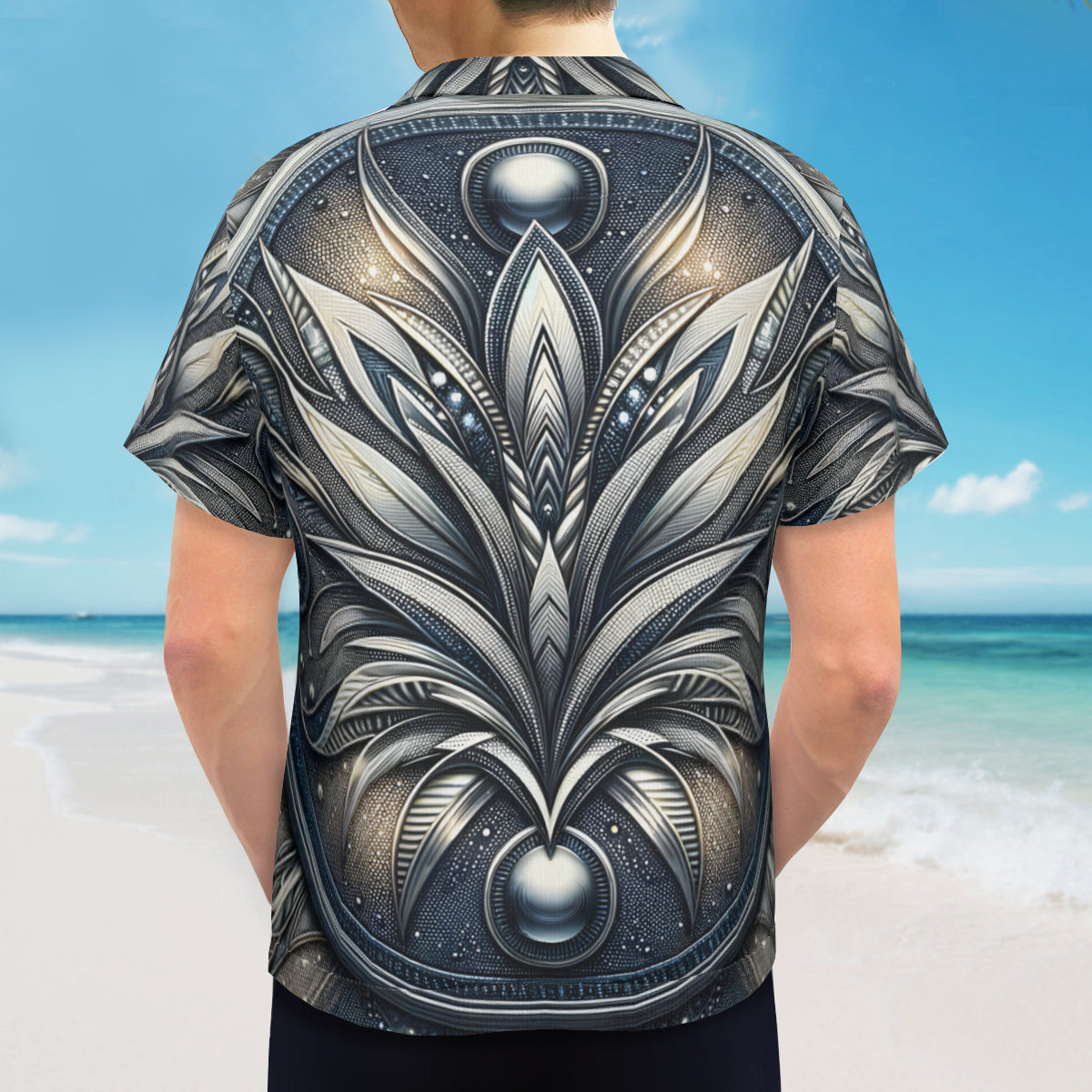 Metallic Denim Short Sleeves Men's Shirt