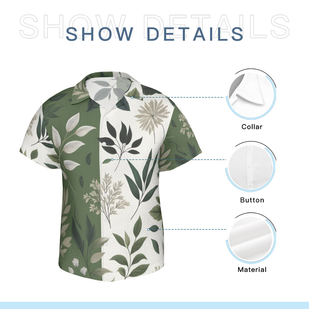 Olive Green Botanical Short Sleeves Men's Shirt