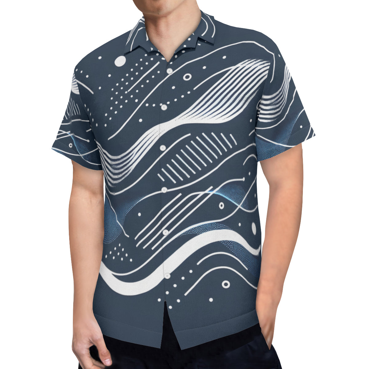 Abstract Blue Wave Short Sleeves Men's Shirt