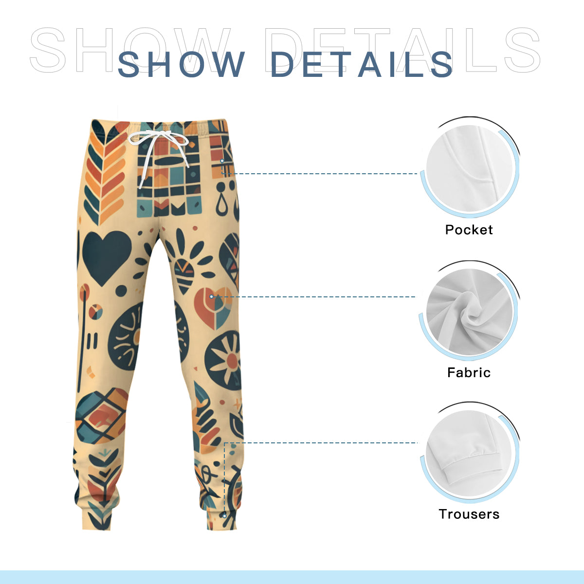 African Motifs Men's Adult Hoodie Set (Double-Layer Hood) | Health Fabric