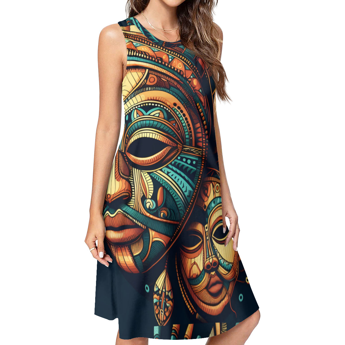 African Mask Women's Casual Dress | Polyester