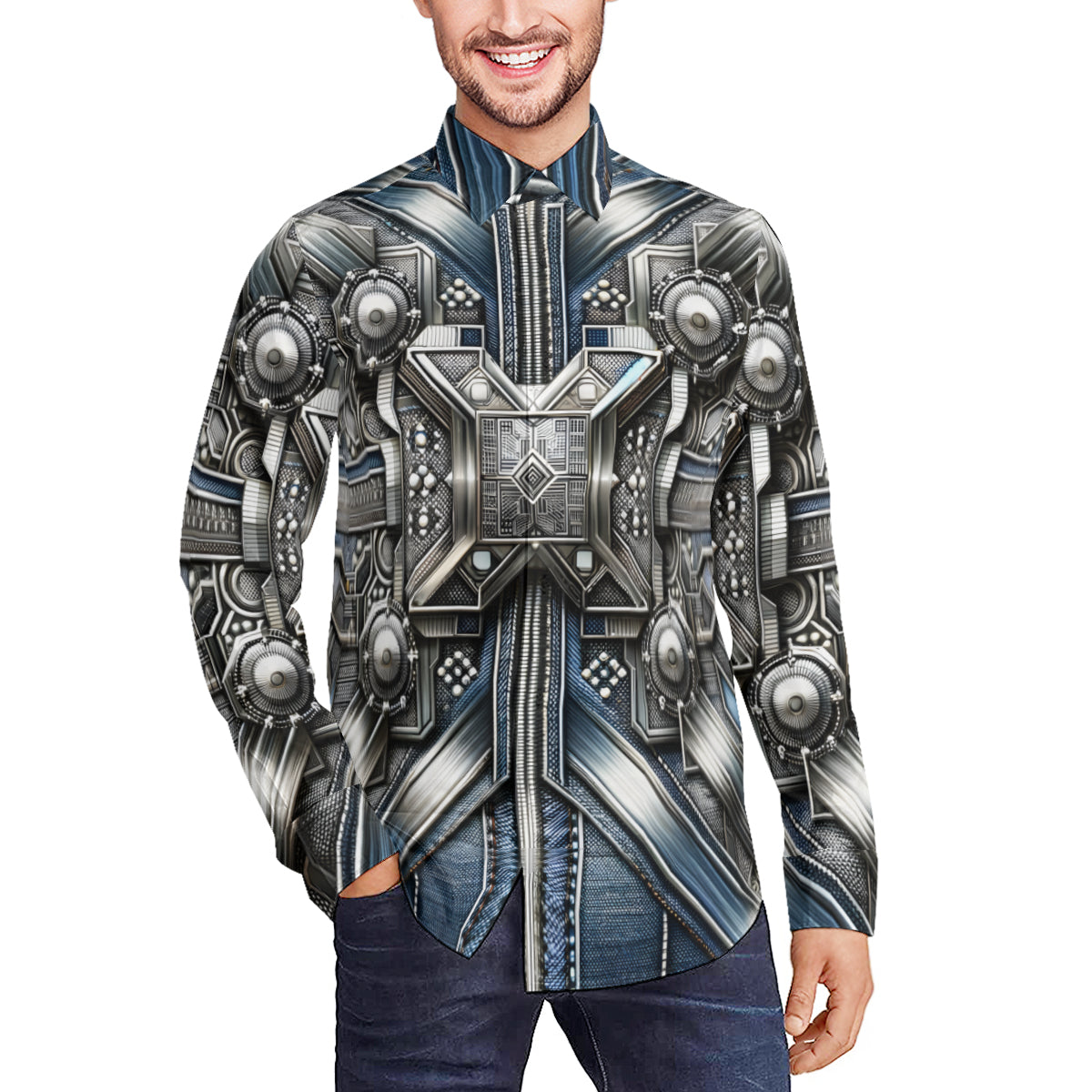 Metallic Denim Long Sleeves Men's Shirt