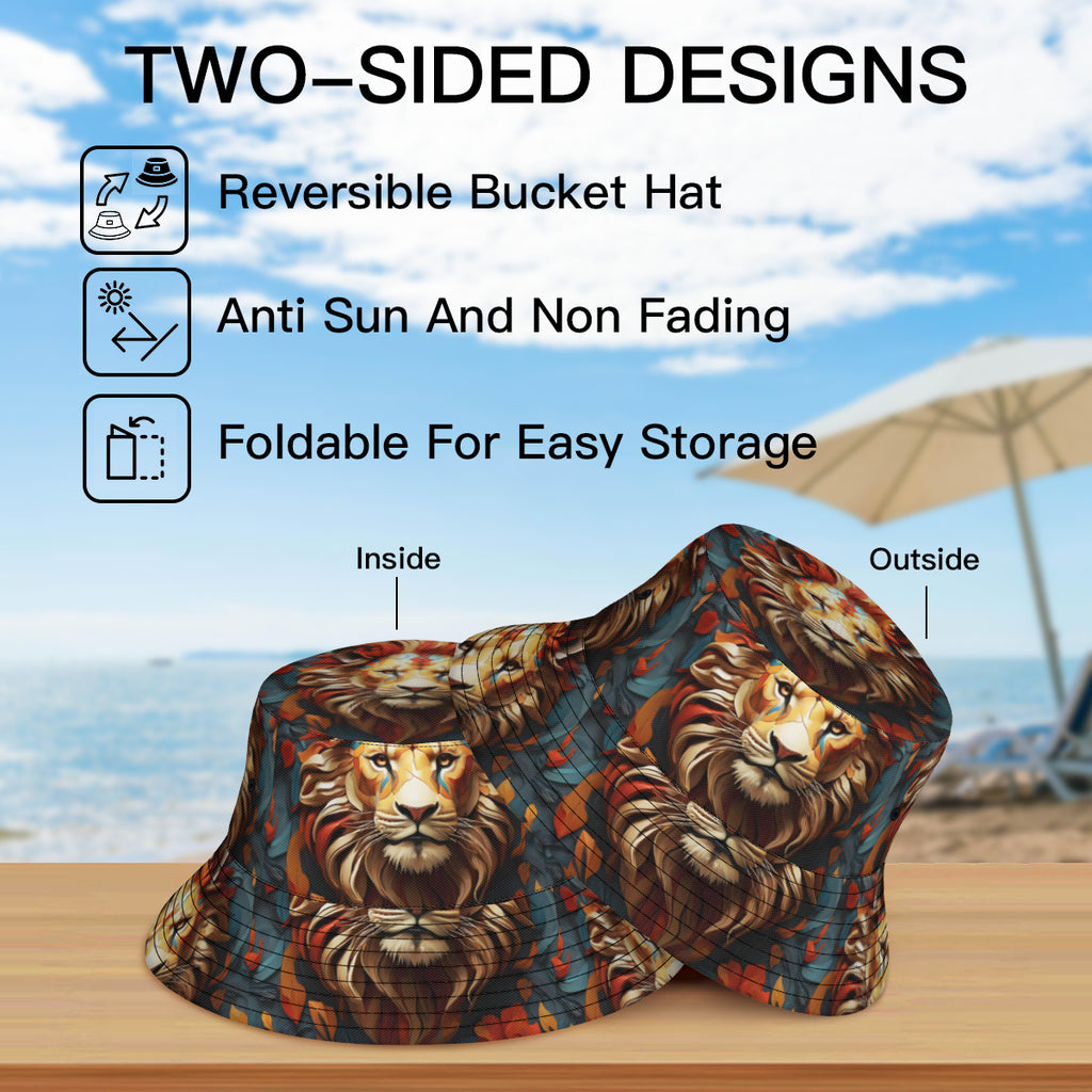 Lion Double-Sided Unisex Polyester Bucket Hat