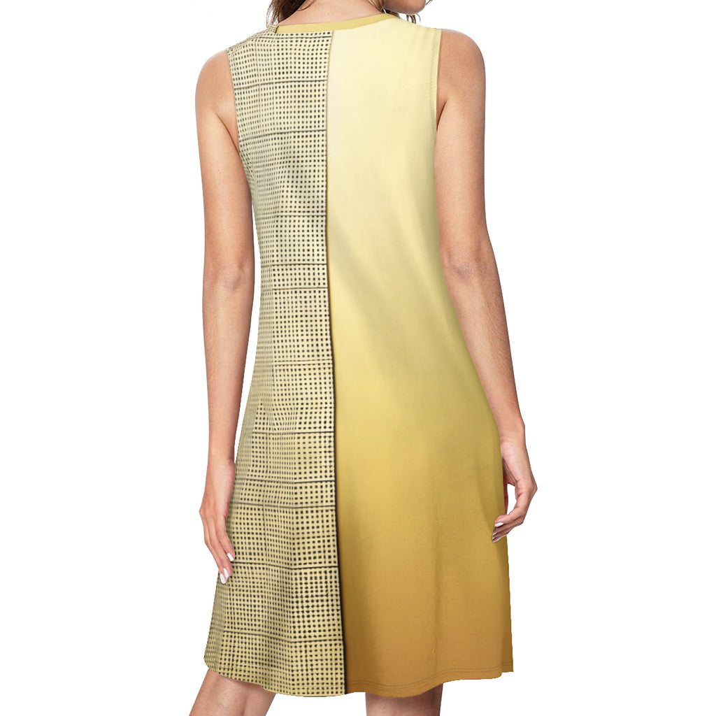 Golden Check Women's Casual Dress | Polyester