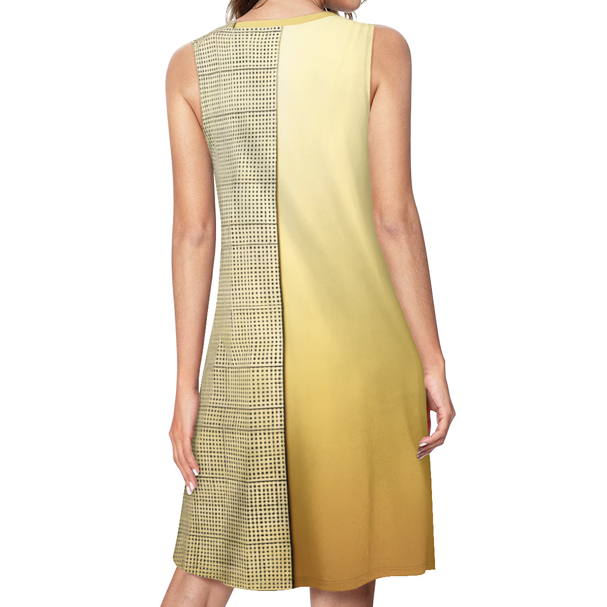 Golden Check Women's Casual Dress | Polyester