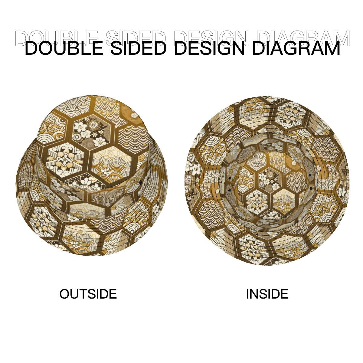 Golden Geometric Shapes Double-Sided Unisex Polyester Bucket Hat
