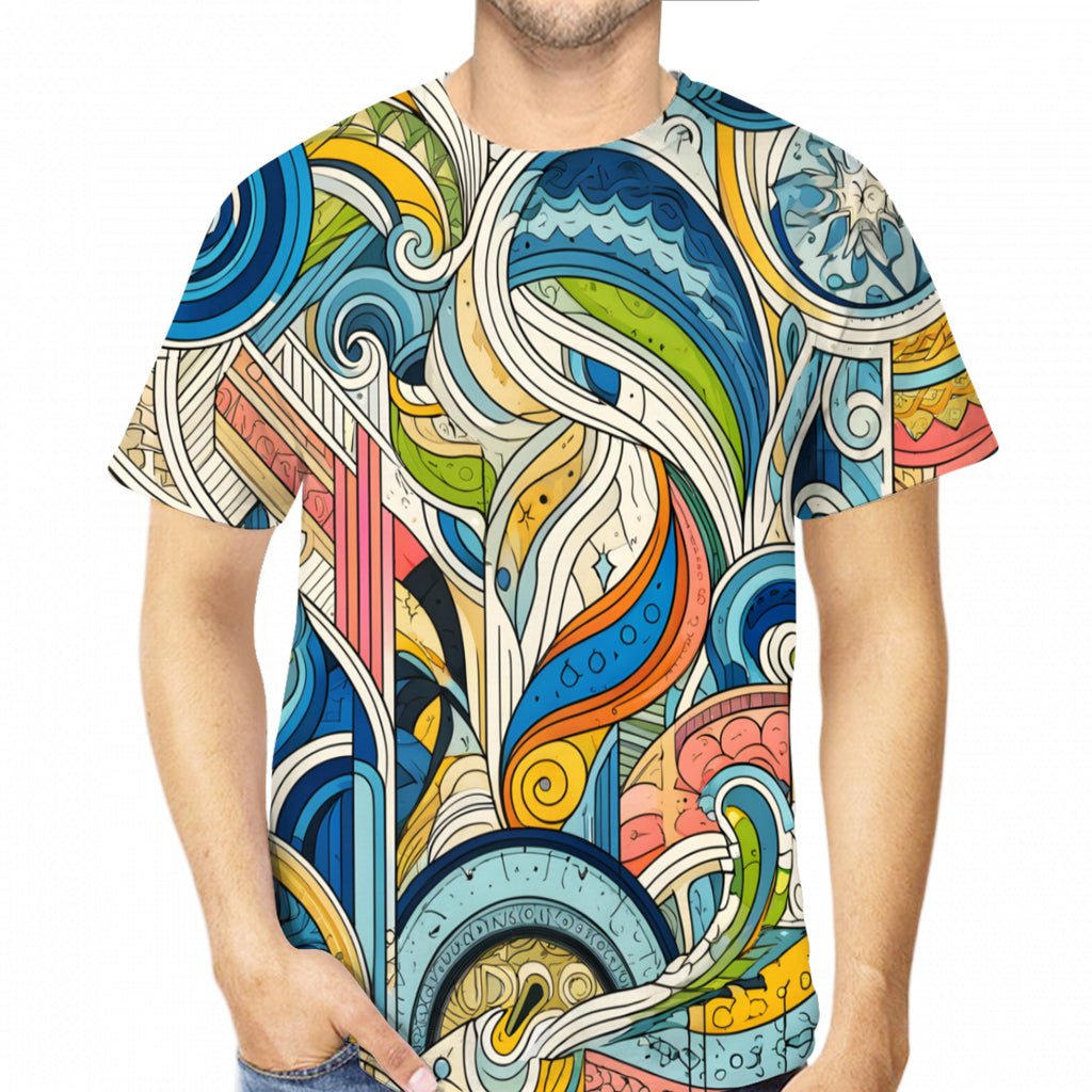 Abstract Floral Men's Short-Sleeved Mesh Cloth T-Shirt｜Polyester
