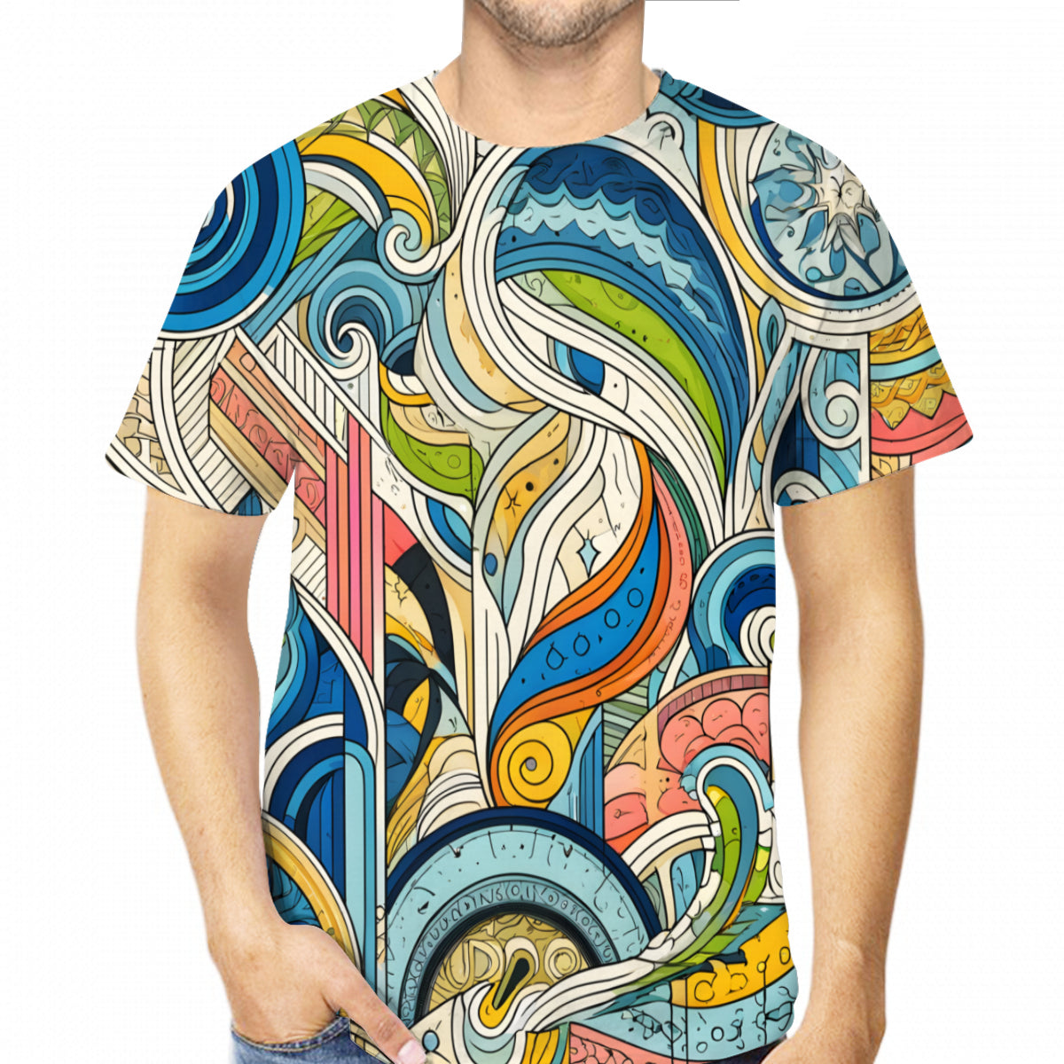 Abstract Floral Men's Short-Sleeved Mesh Cloth T-Shirt｜Polyester