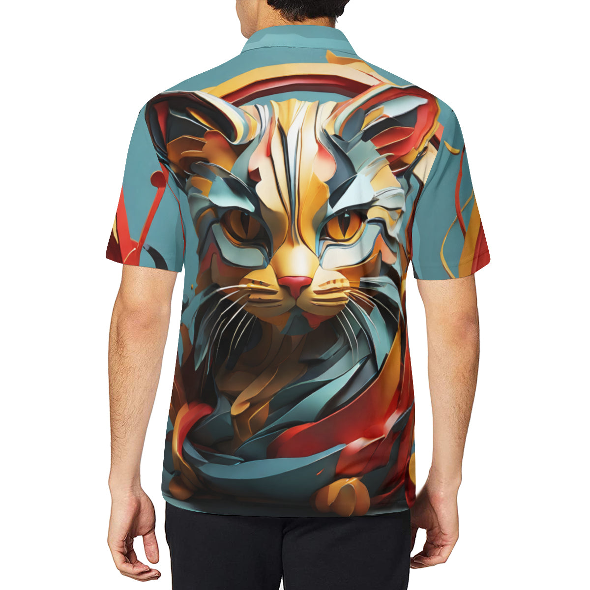Abstract Cat Men's Premium European Size POLO Shirt | 95% Polyester+5% Spandex
