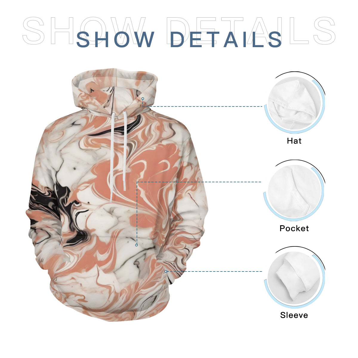 Marble Men's Adult Hoodie Set (Double-Layer Hood) | Health Fabric
