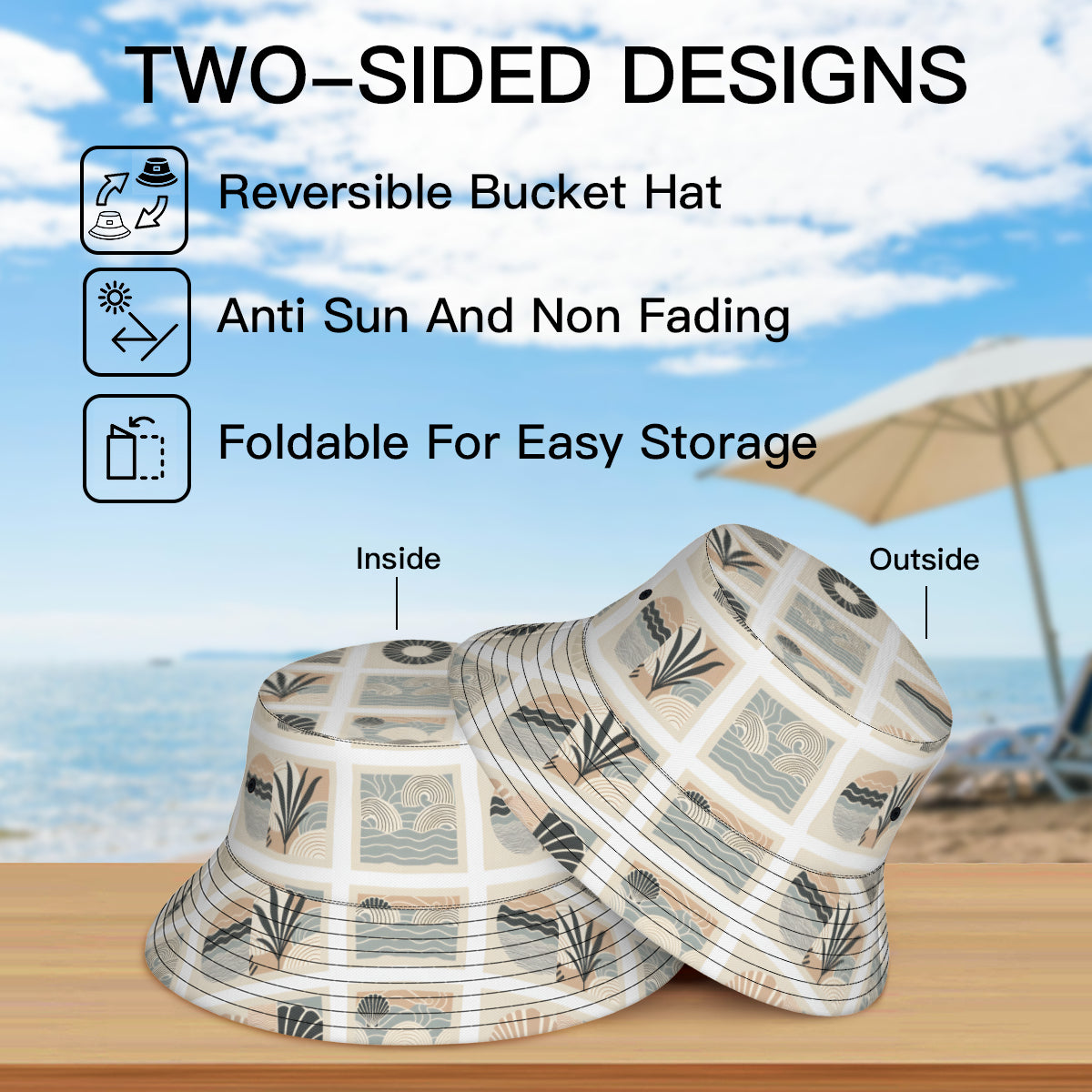 Tropical Minimalistic Double-Sided Unisex Polyester Bucket Hat