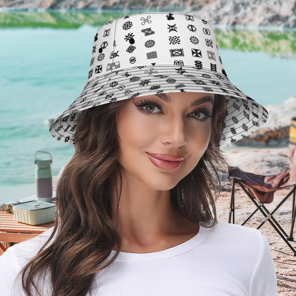 Adinkra Sysmbols Double-Sided Unisex Polyester Bucket Hat