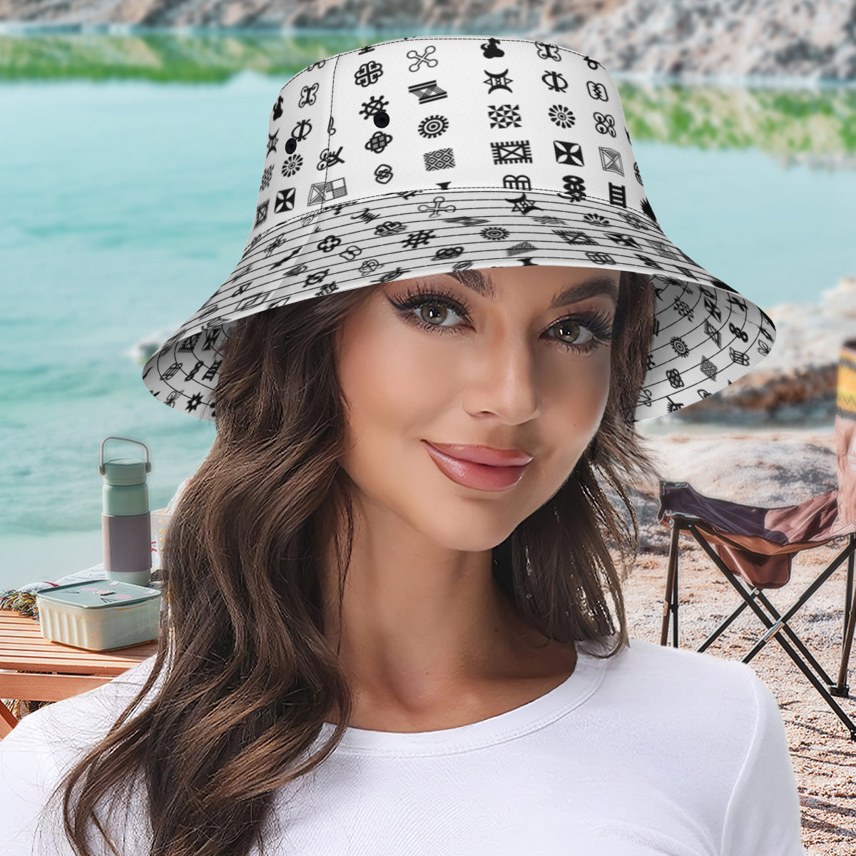 Adinkra Sysmbols Double-Sided Unisex Polyester Bucket Hat
