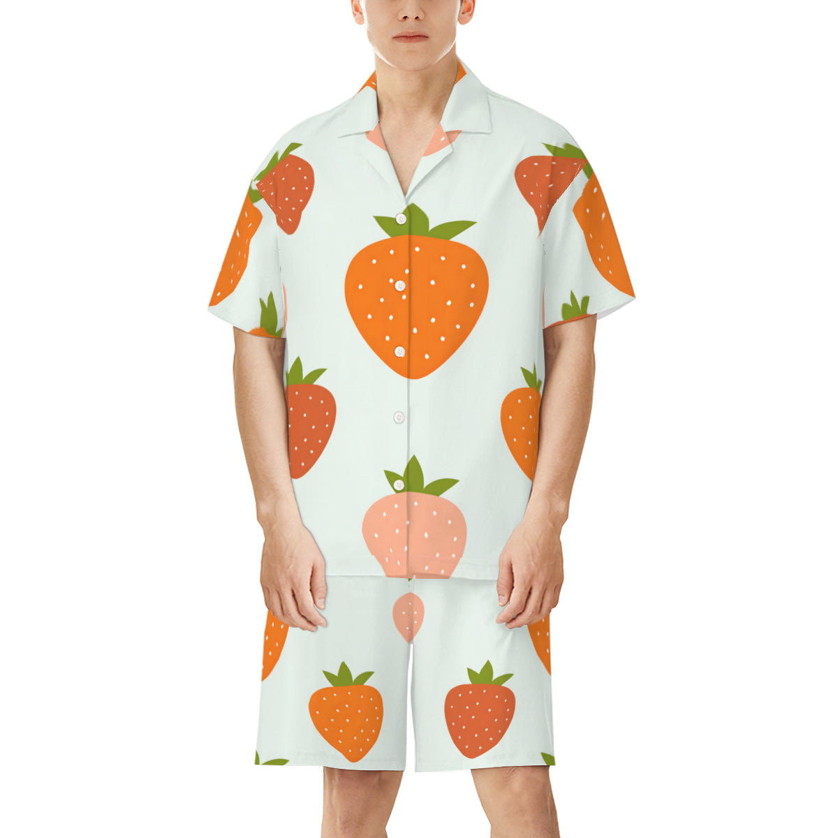 Strawberries Casual Shirt and Shorts (Multi-faceted Design) | Cotton-Like Polyester