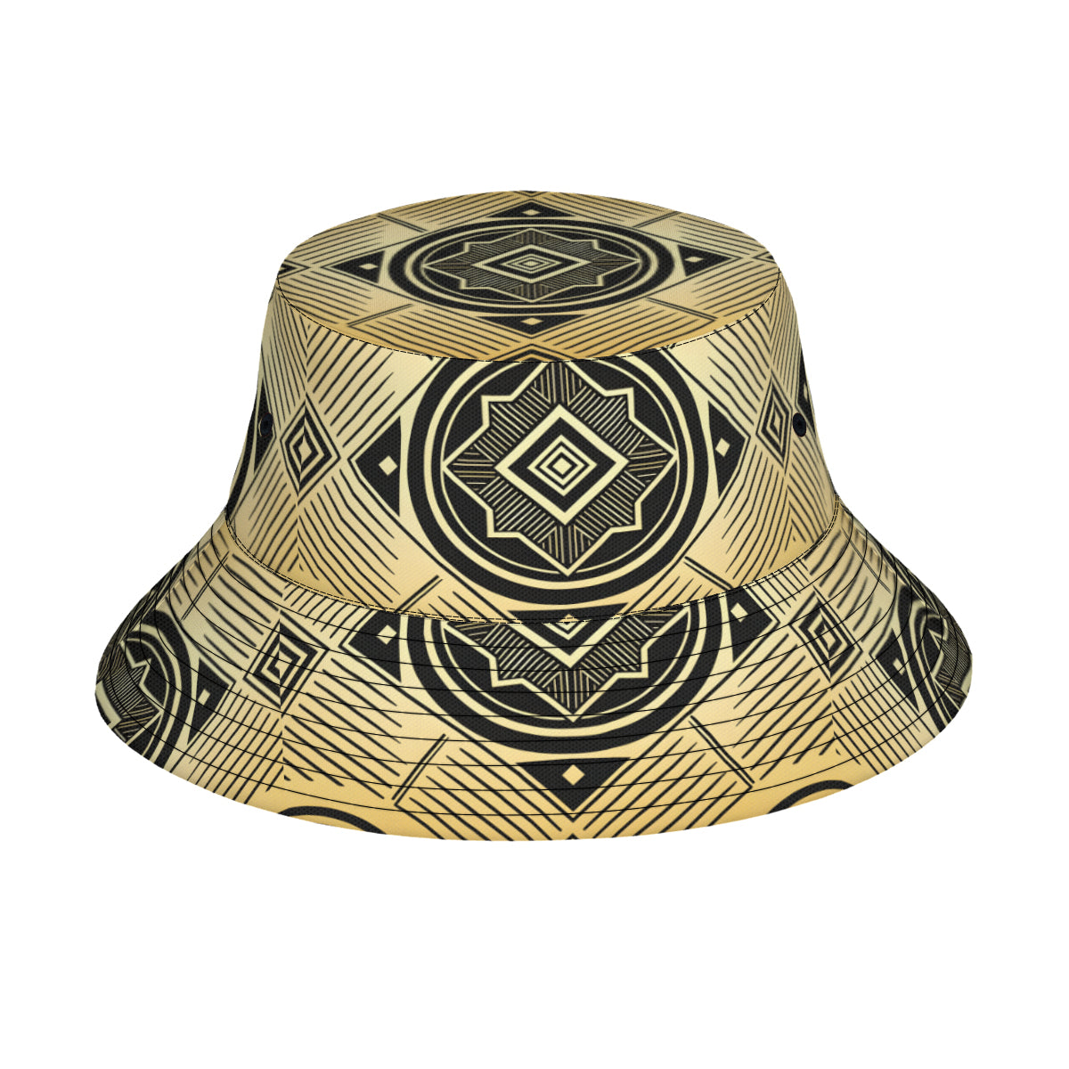 Golden Geometric Shapes Double-Sided Unisex Polyester Bucket Hat