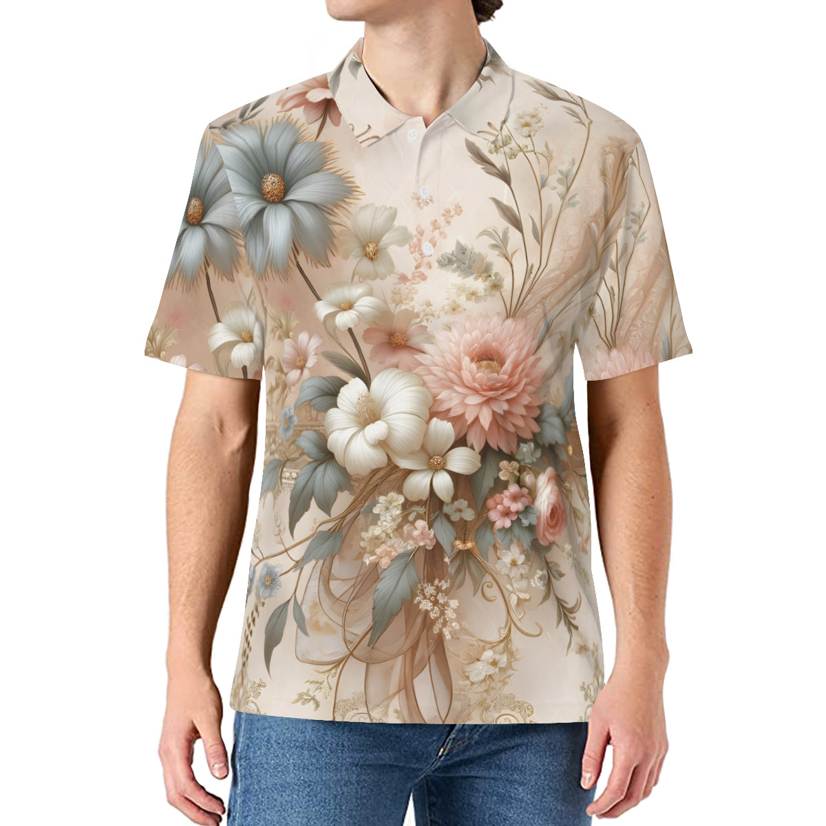 Floral Men's Premium European Size POLO Shirt | 95% Polyester+5% Spandex