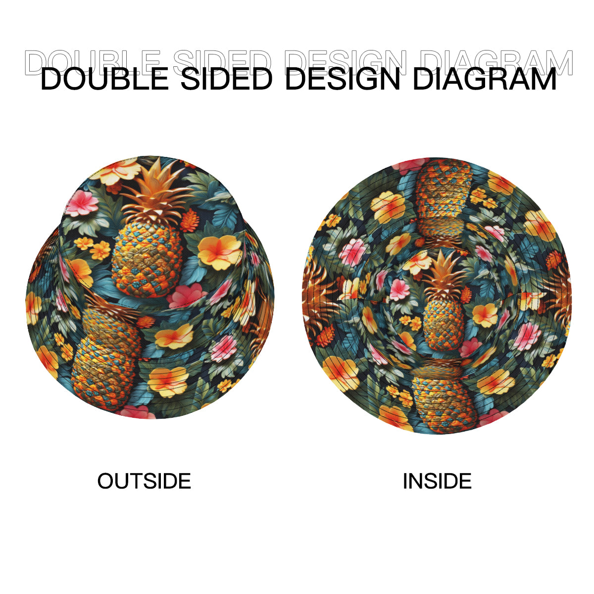 3D Pineapple Double-Sided Unisex Polyester Bucket Hat