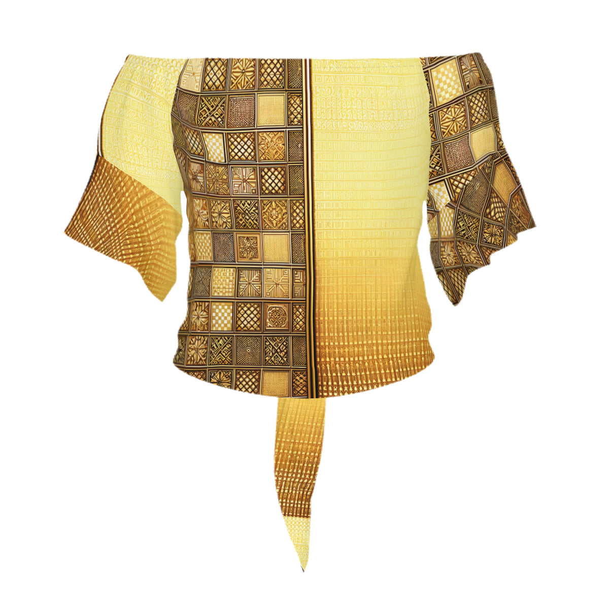 Gold Check One-Shoulder Tie Short Sleeves