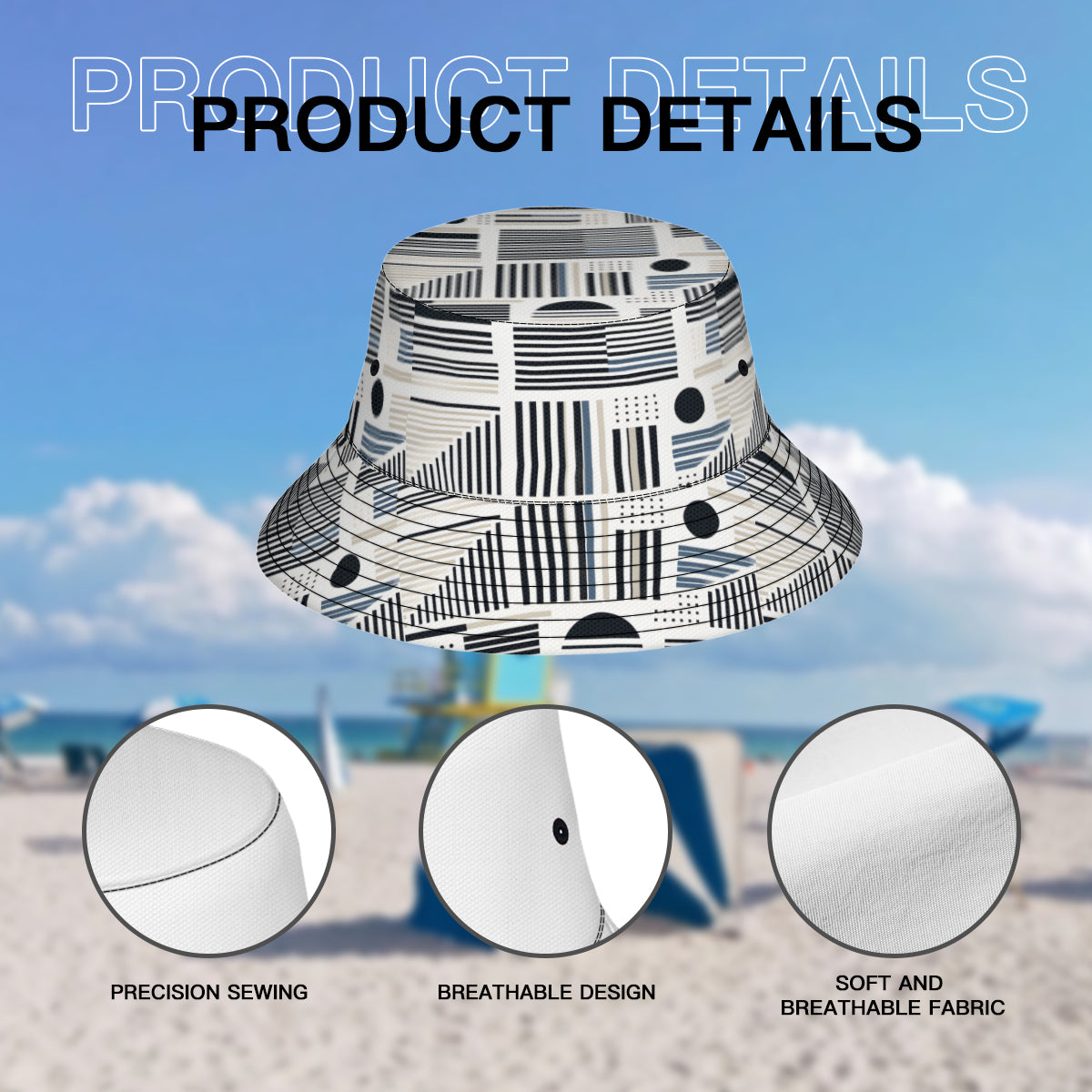 Minimalistic Black And White Double-Sided Unisex Polyester Bucket Hat