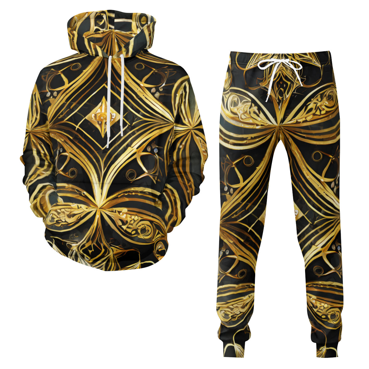 Elegant Black Gold Men's Adult Hoodie Set (Double-Layer Hood) | Health Fabric
