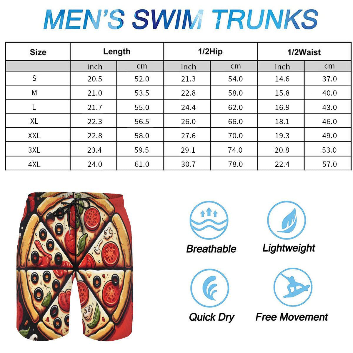 Pizza Men's Beach Shorts (Not Mesh Lined) | Polyester