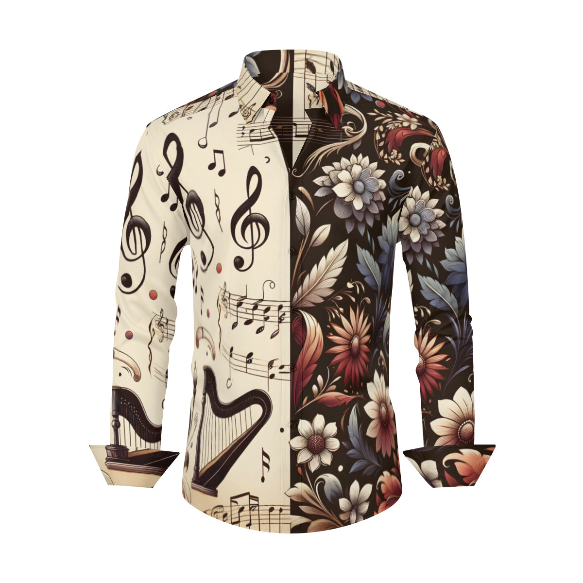 Musical Floral Long Sleeves Men's Shirt