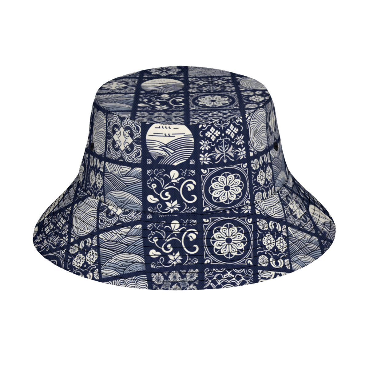 Navy Blue Geometric Shapes Double-Sided Unisex Polyester Bucket Hat