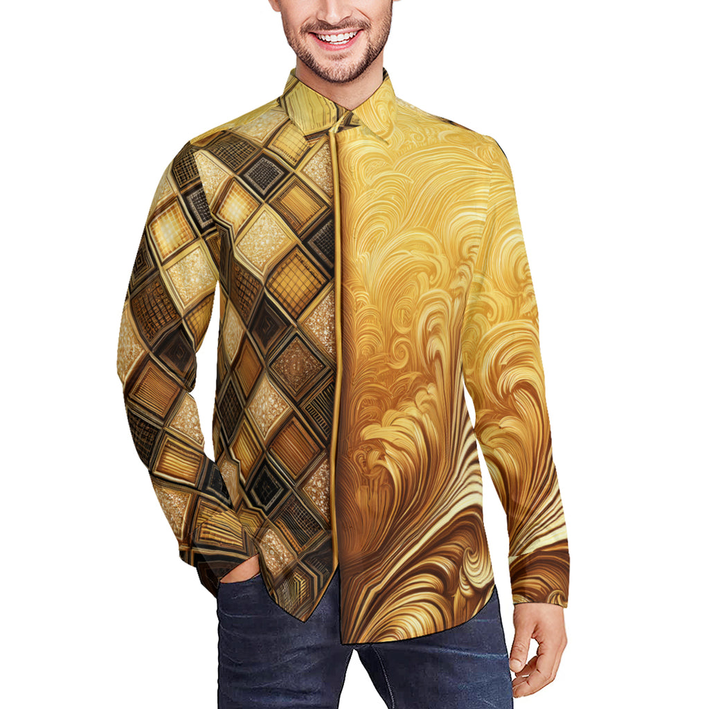 Golden Pattern Long Sleeves Men's Shirt