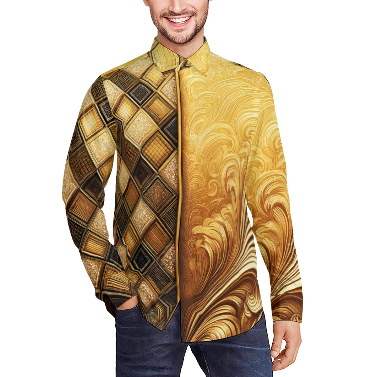 Golden Pattern Long Sleeves Men's Shirt