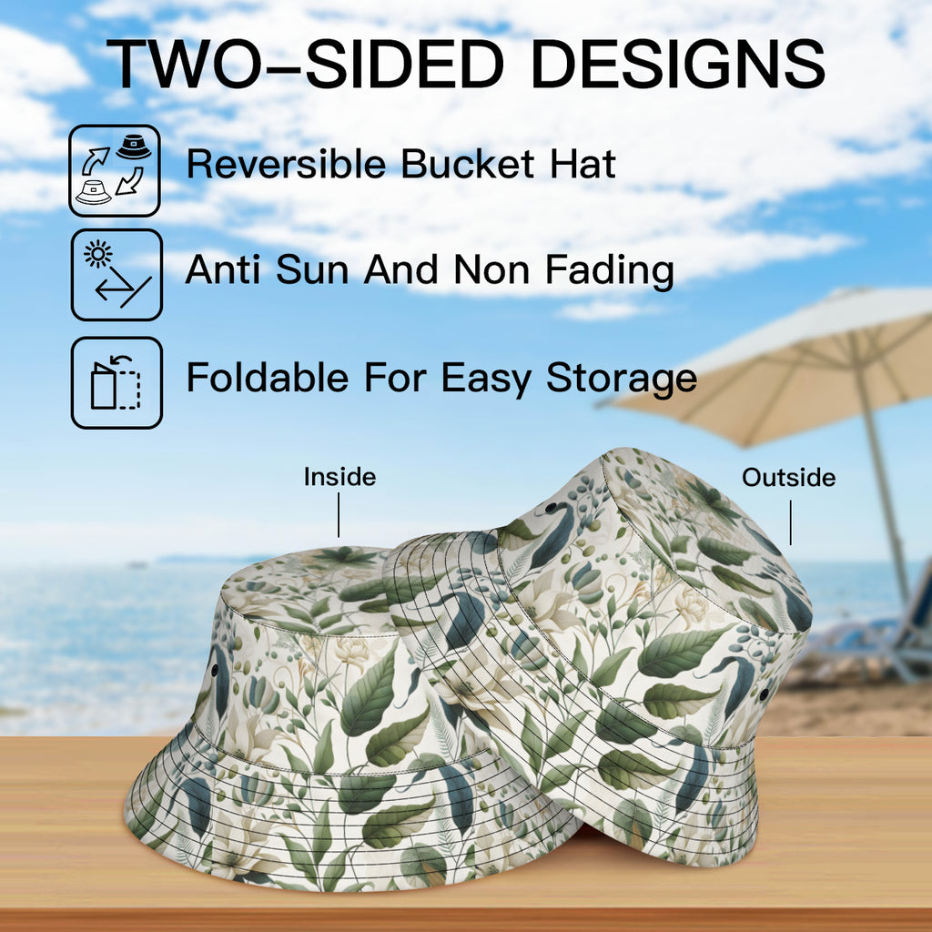Minimalistic Floral Double-Sided Unisex Polyester Bucket Hat