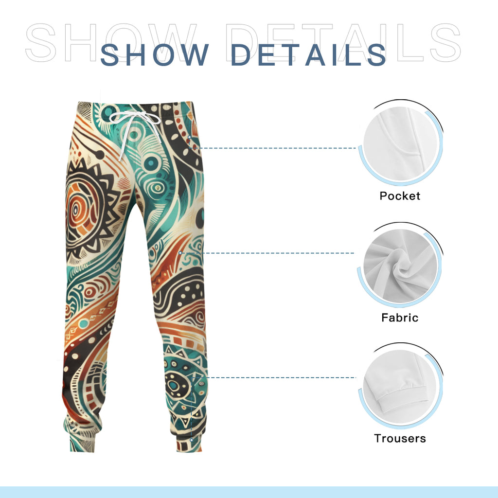 Abstract Floral Men's Adult Hoodie Set (Double-Layer Hood) | Health Fabric