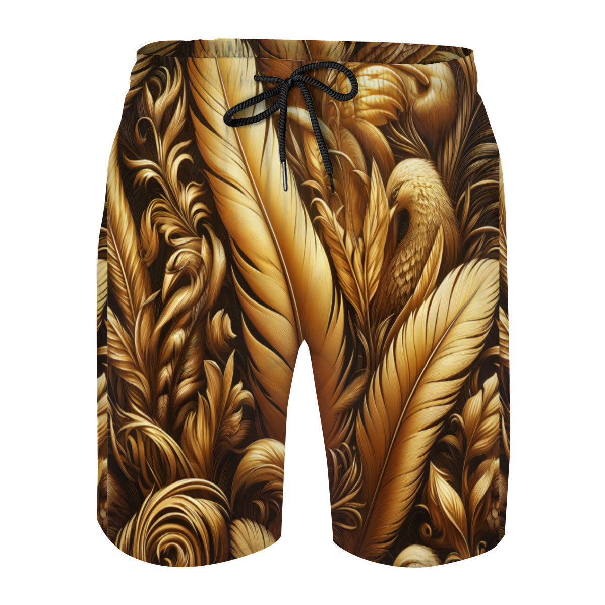 Golden Feathers Men's Beach Shorts (Not Mesh Lined) | Polyester