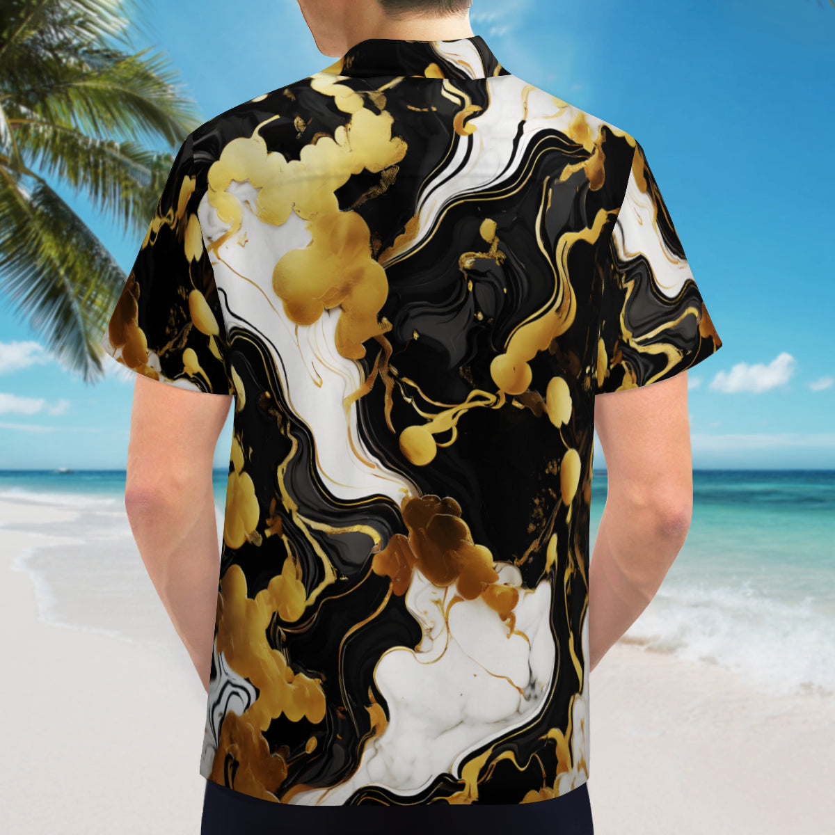 Marble Gold Black Short Sleeves Men's Shirt