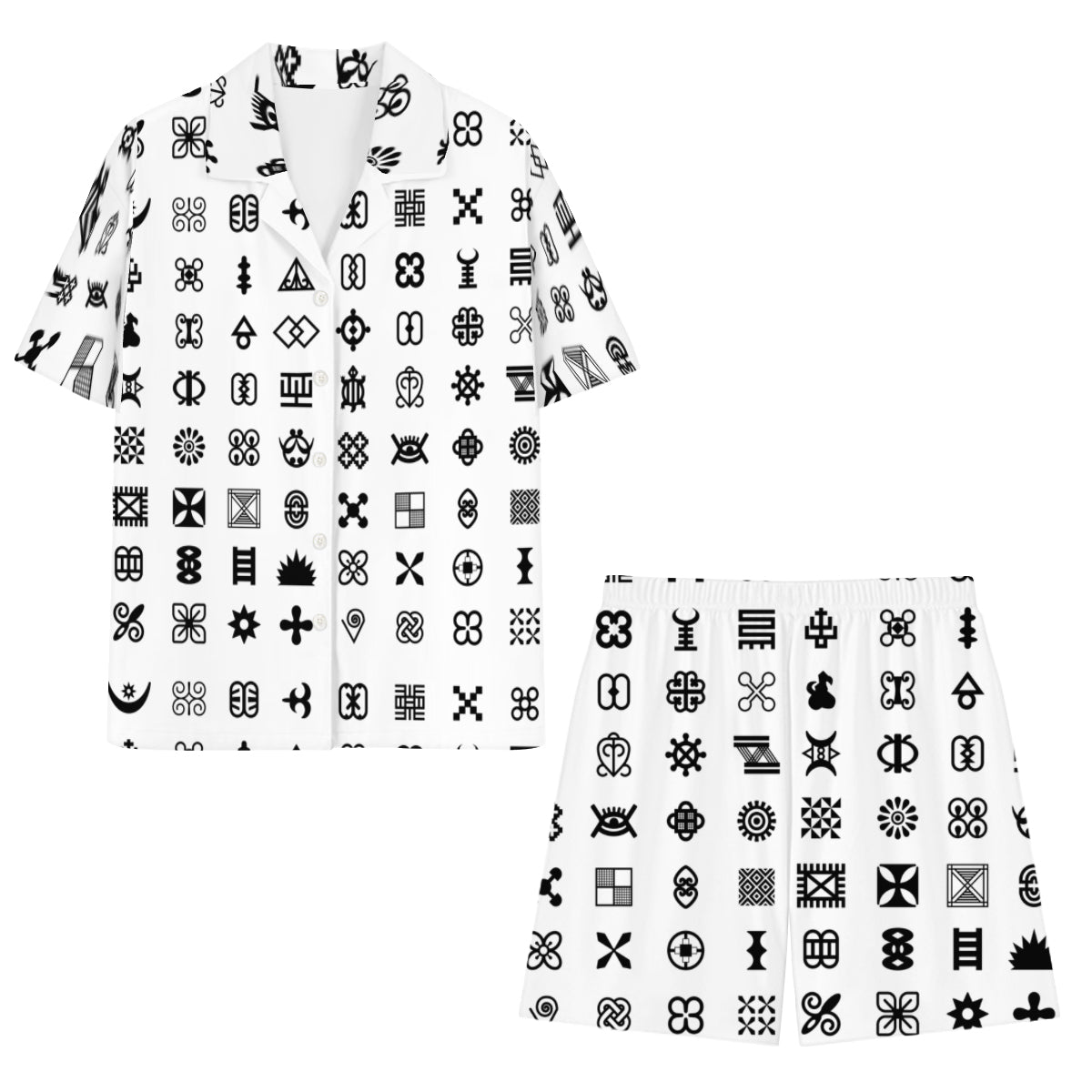 Adinkra Symbols Men's Shirt and Shorts Set (Multi-faceted Design) | Cotton-Like Polyester