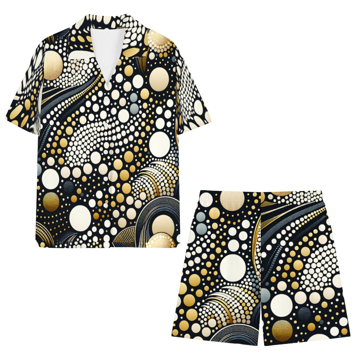 Abstract Dotted Casual Shirt and Shorts (Multi-faceted Design) | Cotton-Like Polyester
