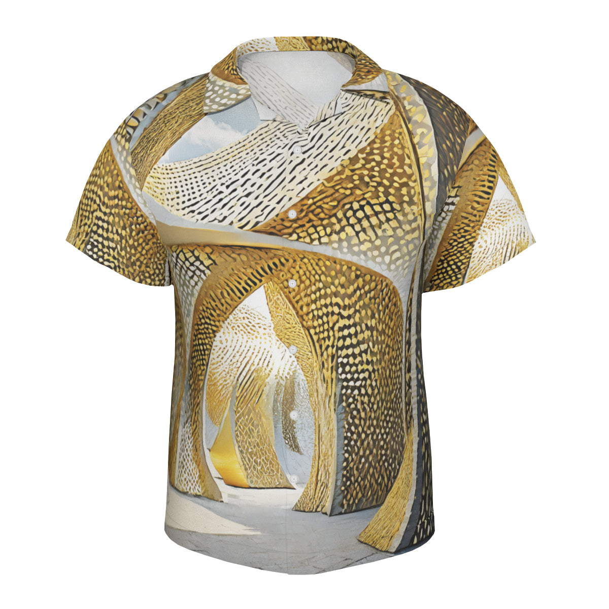 Golden Architectural Pattern Short Sleeves Men's Shirt