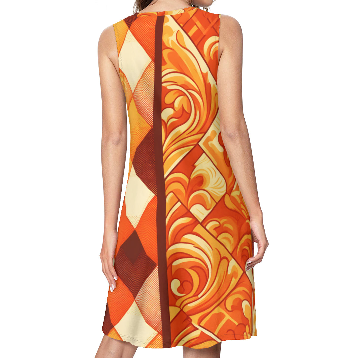 Orange Check Women's Casual Dress | Polyester