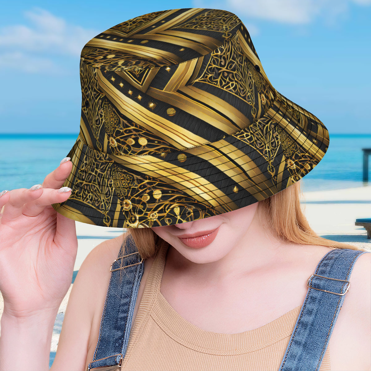 Abstract Gold Black Double-Sided Unisex Polyester Bucket Hat