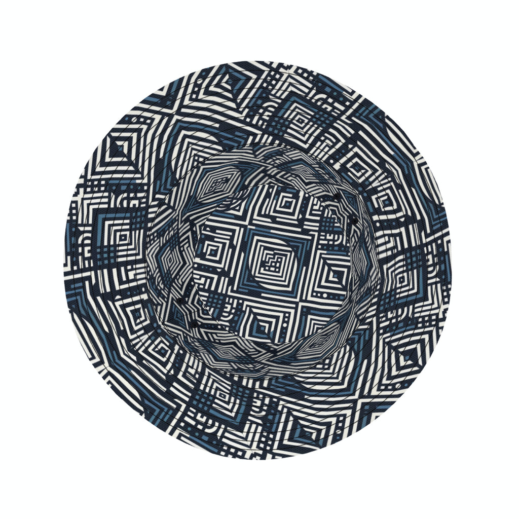 Navy Blue Geometric Shapes Double-Sided Unisex Polyester Bucket Hat